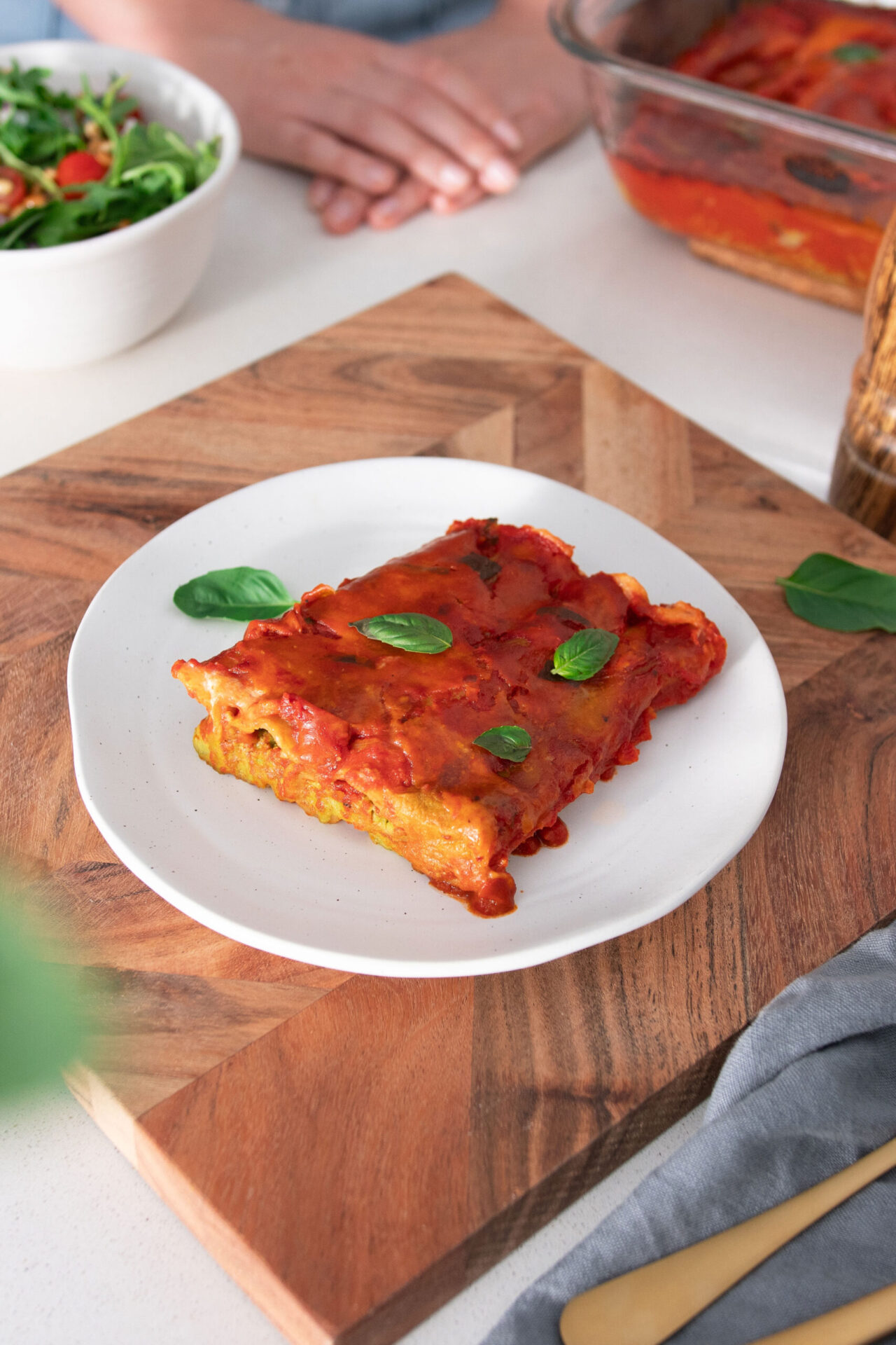 Large slice of Creamy Green Cannelloni on a plate