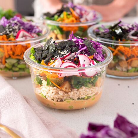 Vegan Poke Bowl Meal Prep container filled with layers of vegetables