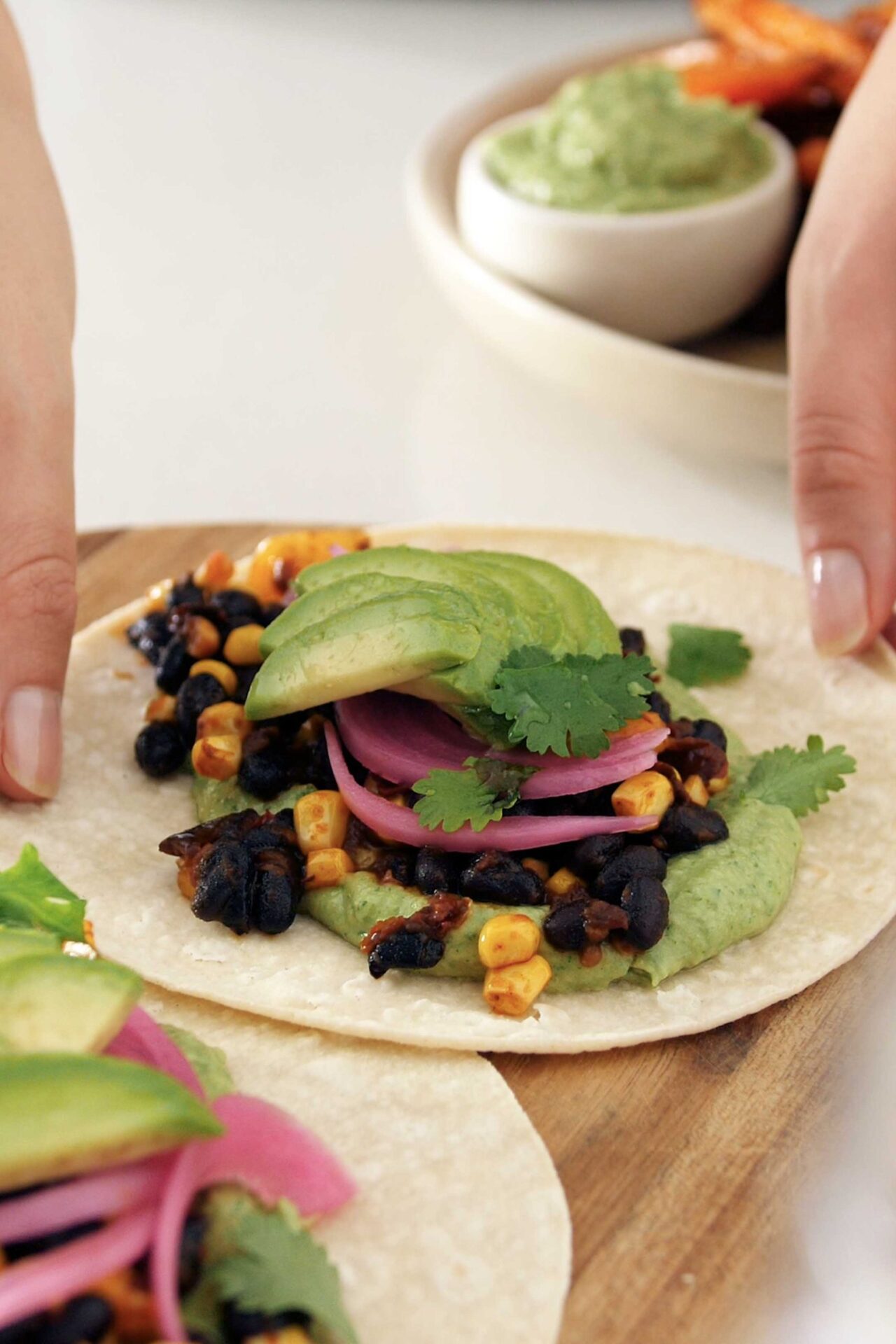 Beautifully arranged vegan Black Bean Tacos