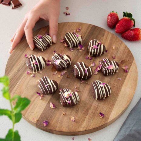 Viral Chia Chocolate Strawberry Jam Bites on a serving board