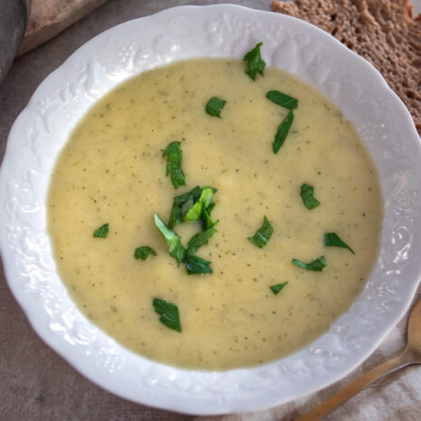 Rustic, cozy, creamy potato leak soup