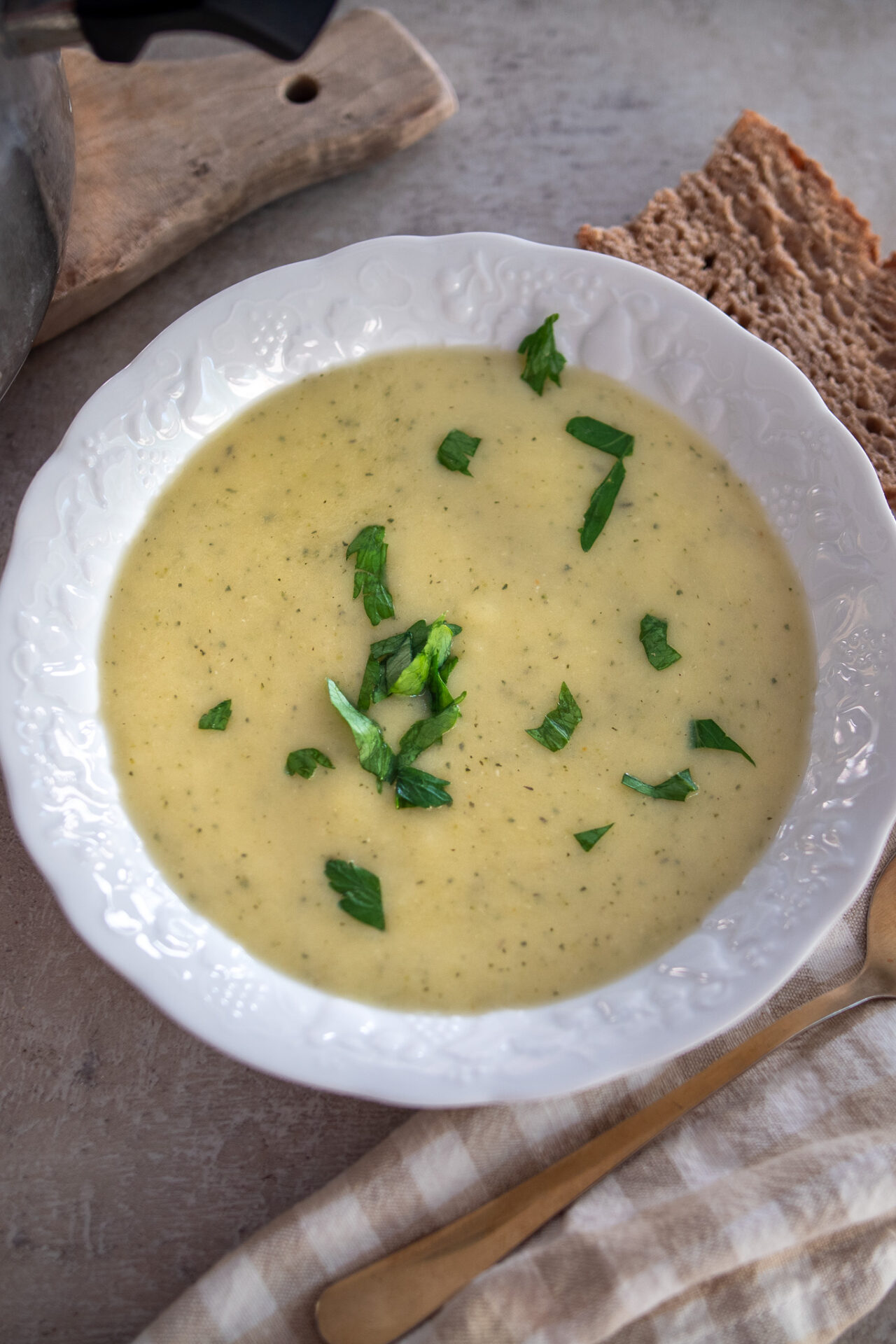 Rustic, cozy, creamy potato leak soup