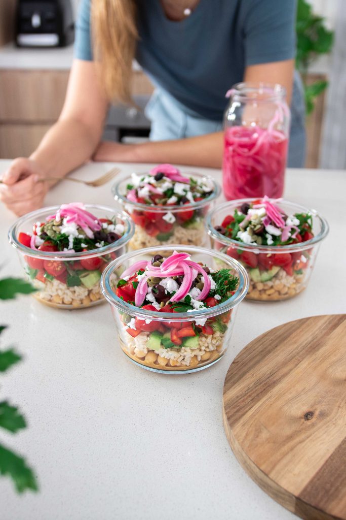 Easy brown rice Mediterranean Salad Jar Meal Prep