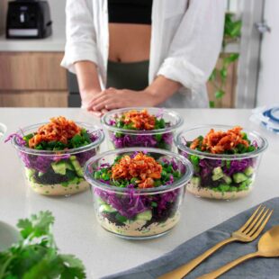 Forbidden Rice Kimchi Edamame Salad in Meal Prep Containers
