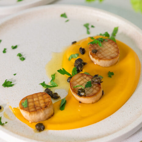 King oyster mushroom scallops on a plate