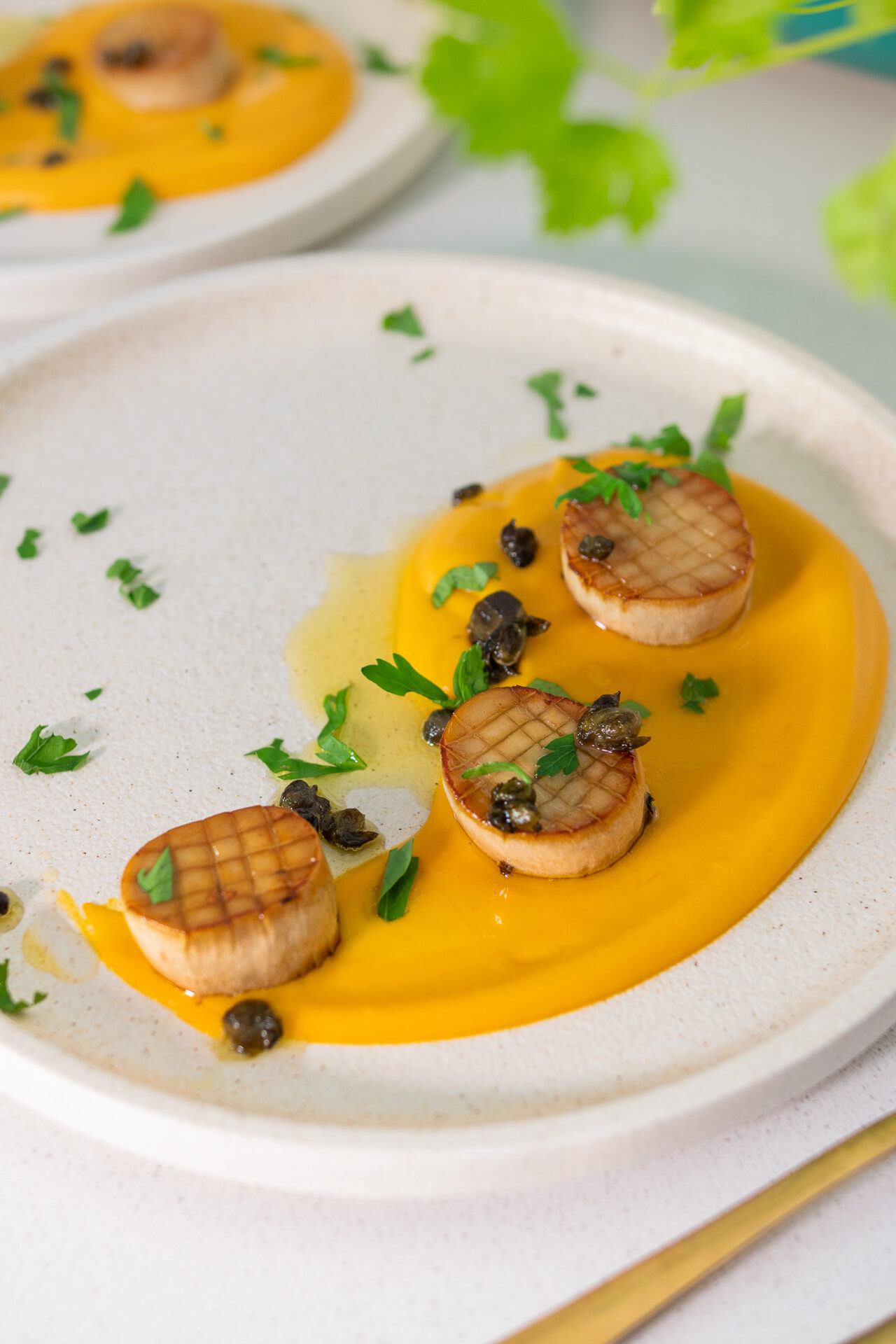 King oyster mushroom scallops on a plate