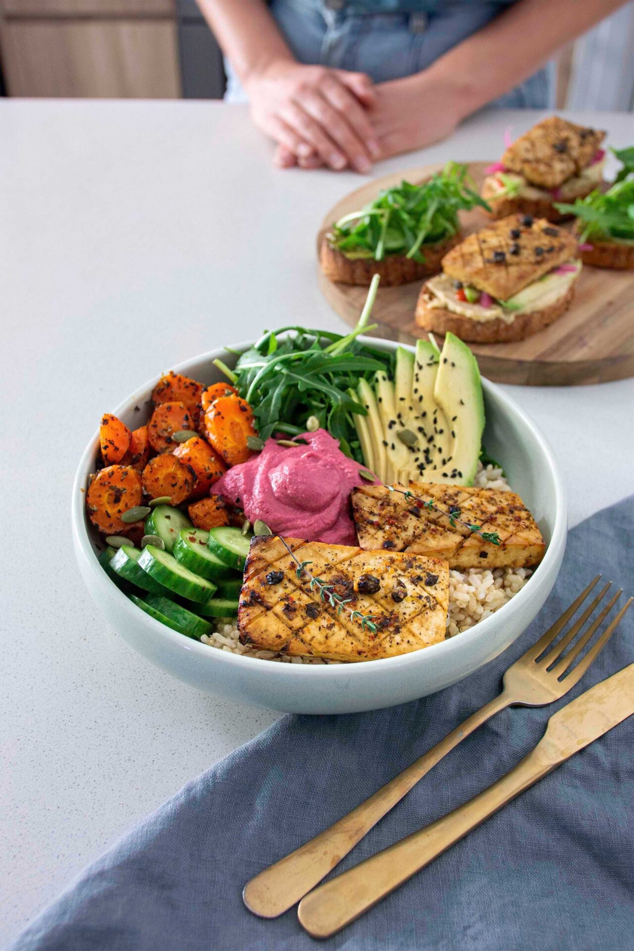 Herby lemon tofu in a nourishing bowl