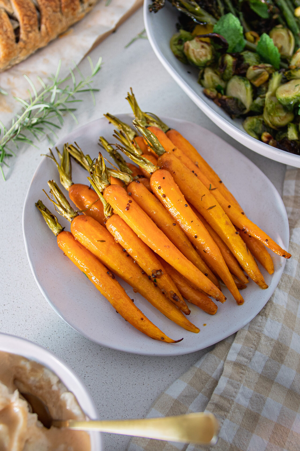 Maple glazed carrots on a side dish for Christmas