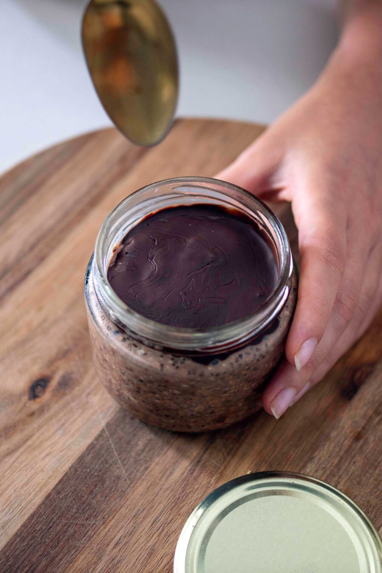 Mocha overnight oats in a jar