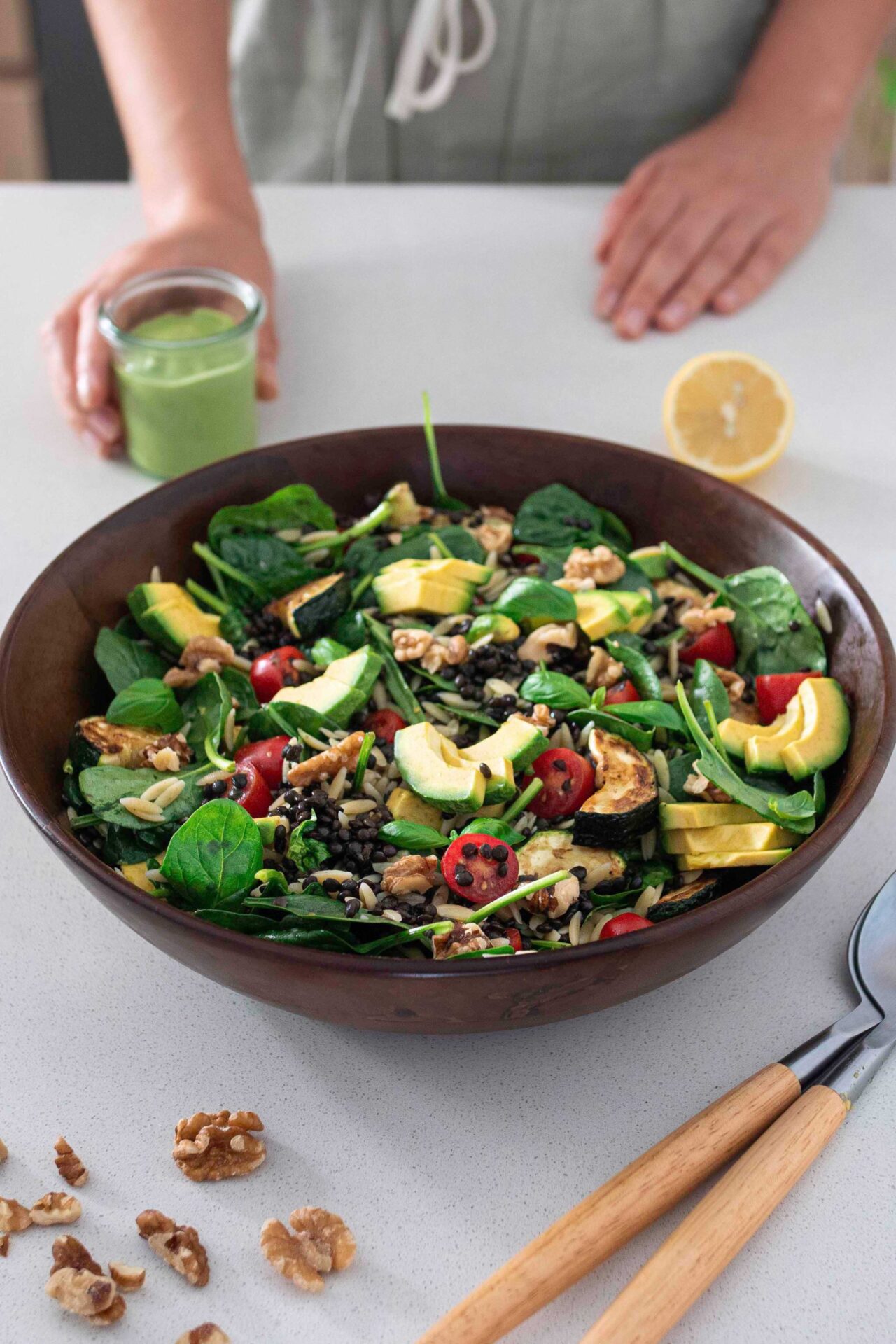 HIGH-PROTEIN ORZO, PESTO, AVOCADO SALAD