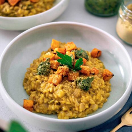Butternut squash risotto with sage walnut pesto.
