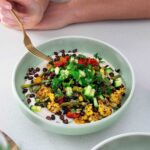 Roasted cauliflower, asparagus, and adzuki beans served with a creamy, flavorful garlic white bean sauce.