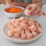 Home-made red lentil tofu in a bowl
