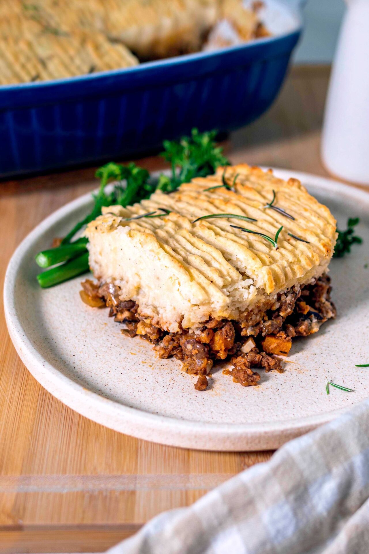 Savory Shepherd's Pie topped with creamy mashed potatoes and baked to perfection