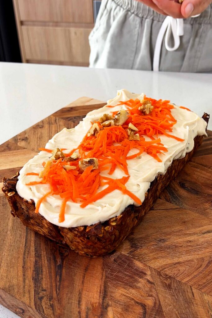Carrot Cake Baked Oats on a serving board