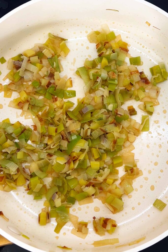 Pot full of caramelized leek