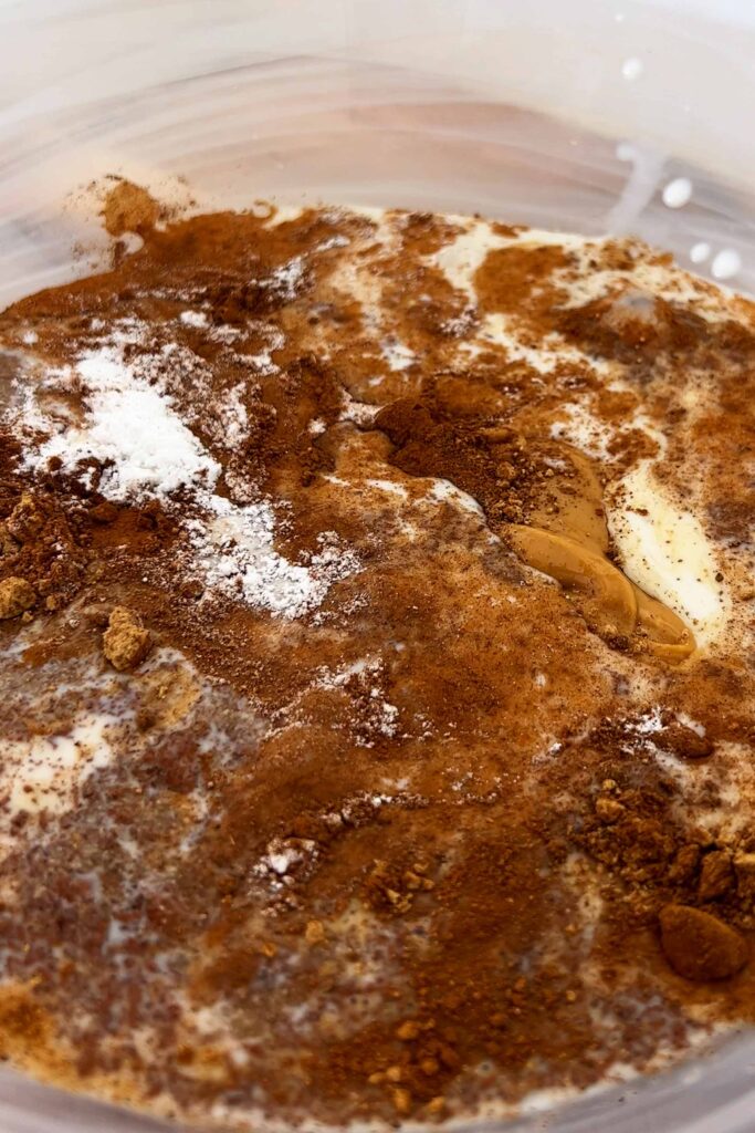 The Carrot Cake Baked Oats ingredients in the mixing bowl