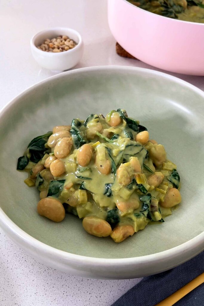 High Protein Butter Bean Pesto after being scooped into bowl