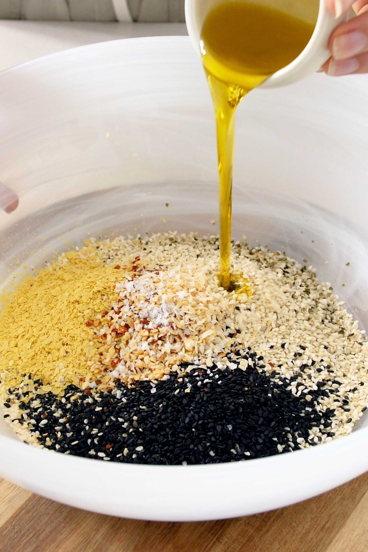 Large bowl full of crackers ingredients