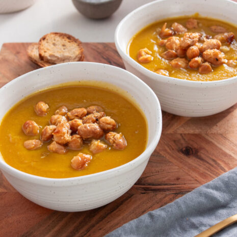 5 Ingredient Butternut Squash Soup with crispy butter bean croutons