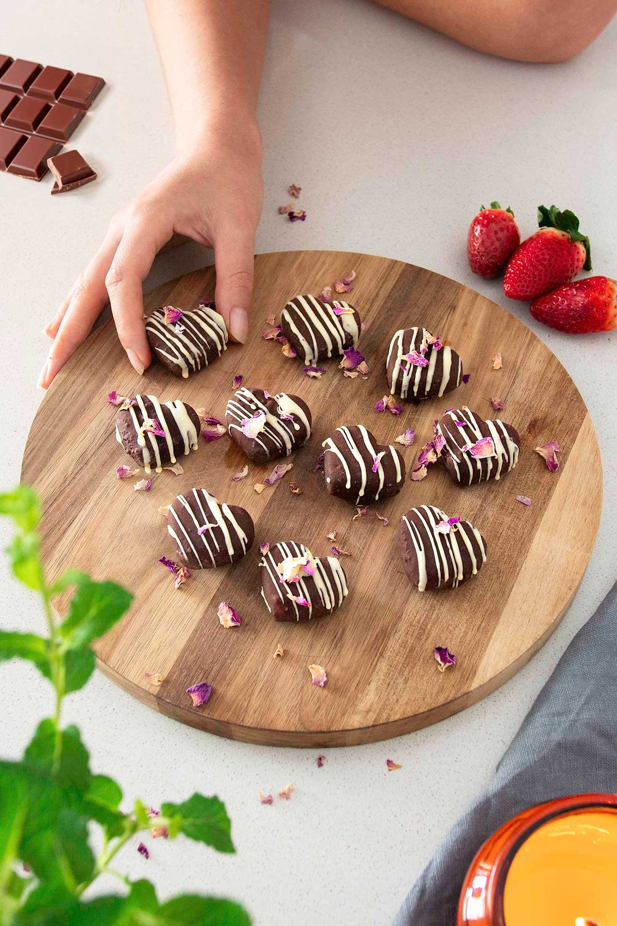 Viral Chia Chocolate Strawberry Jam Bites on a serving board