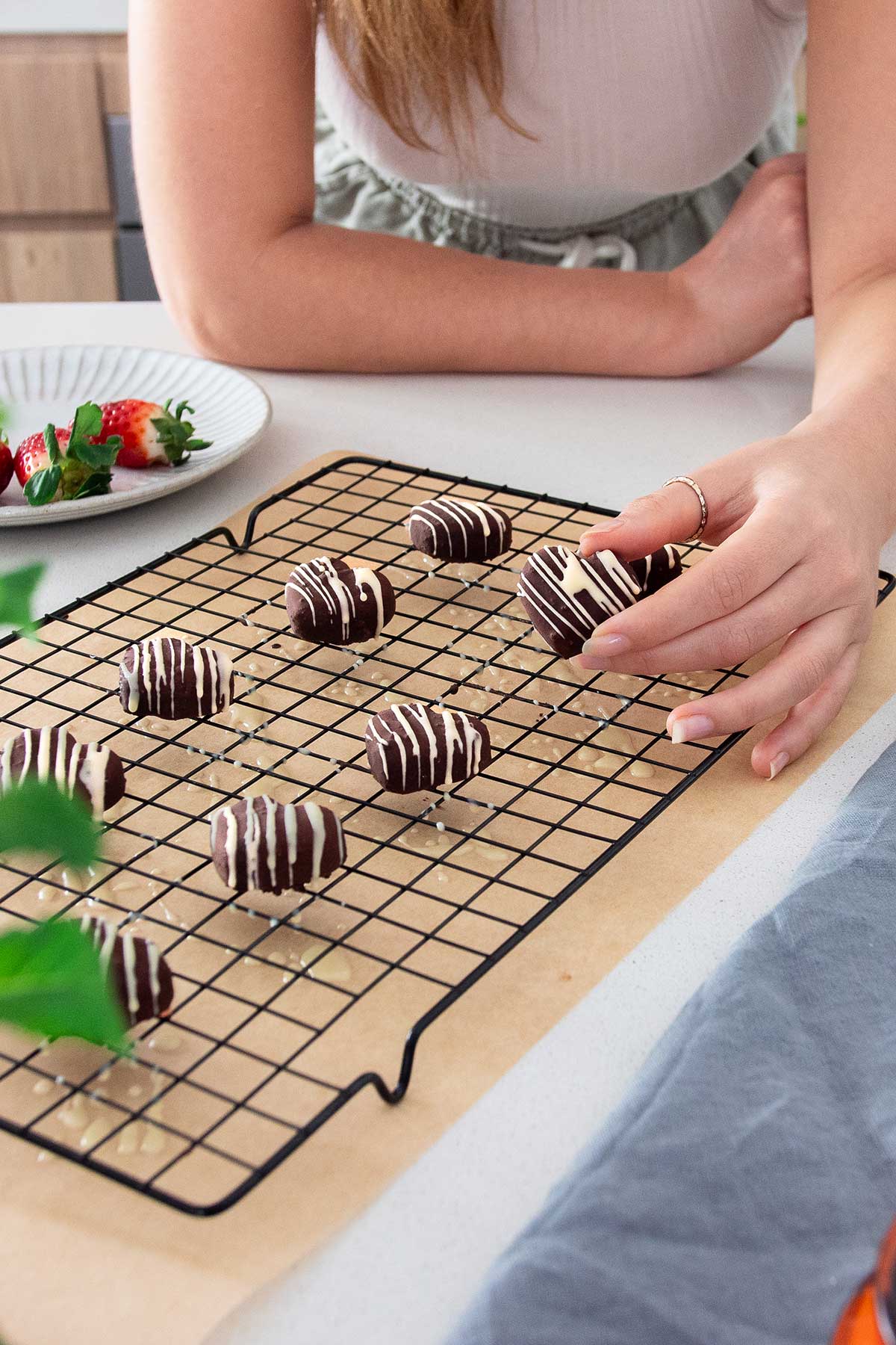 Viral Chia Chocolate Strawberry Jam Bites on a cooling rack