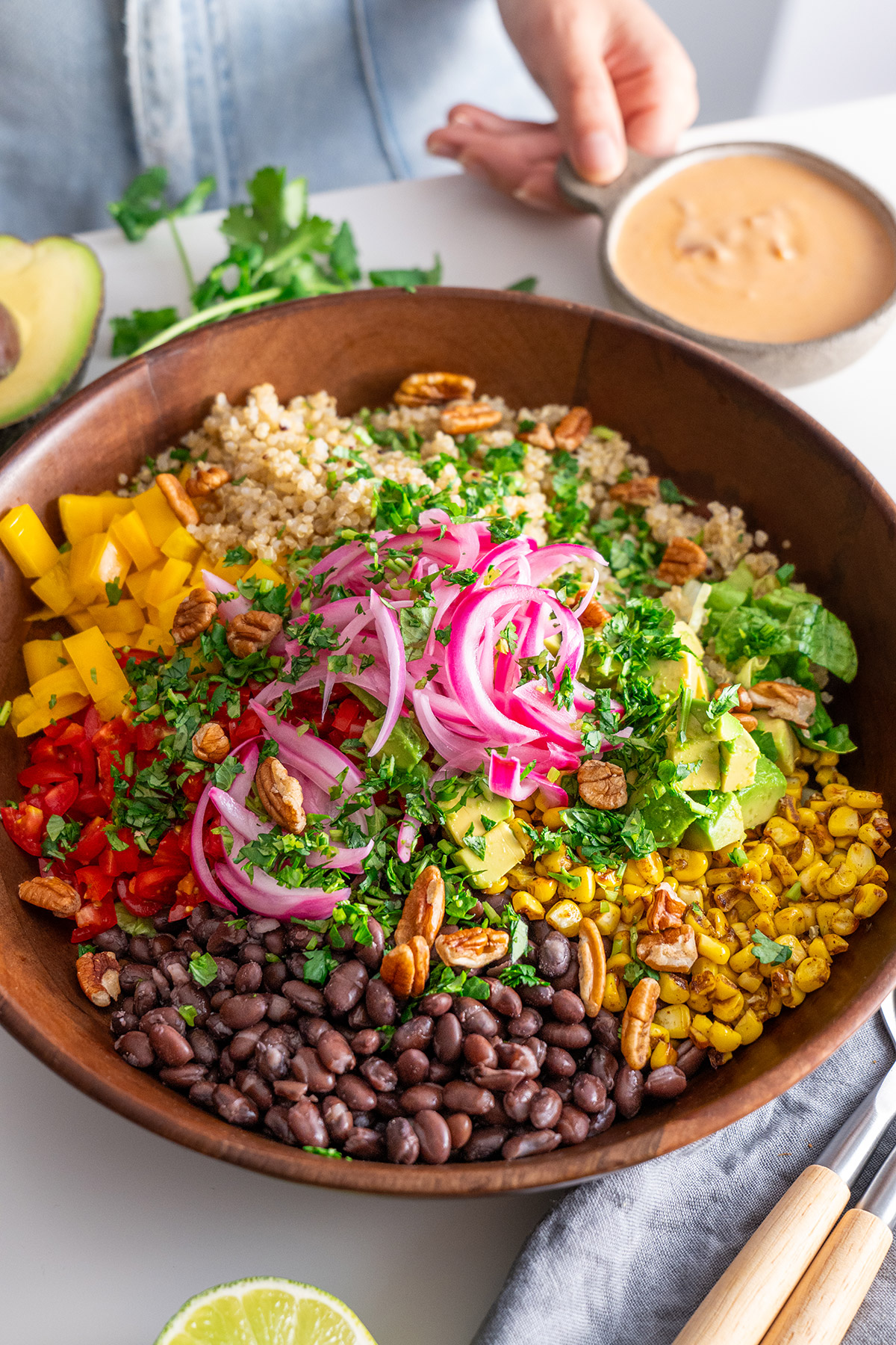 Close-up of Chopped Southwest Salad highlighting the textures and fresh ingredients.