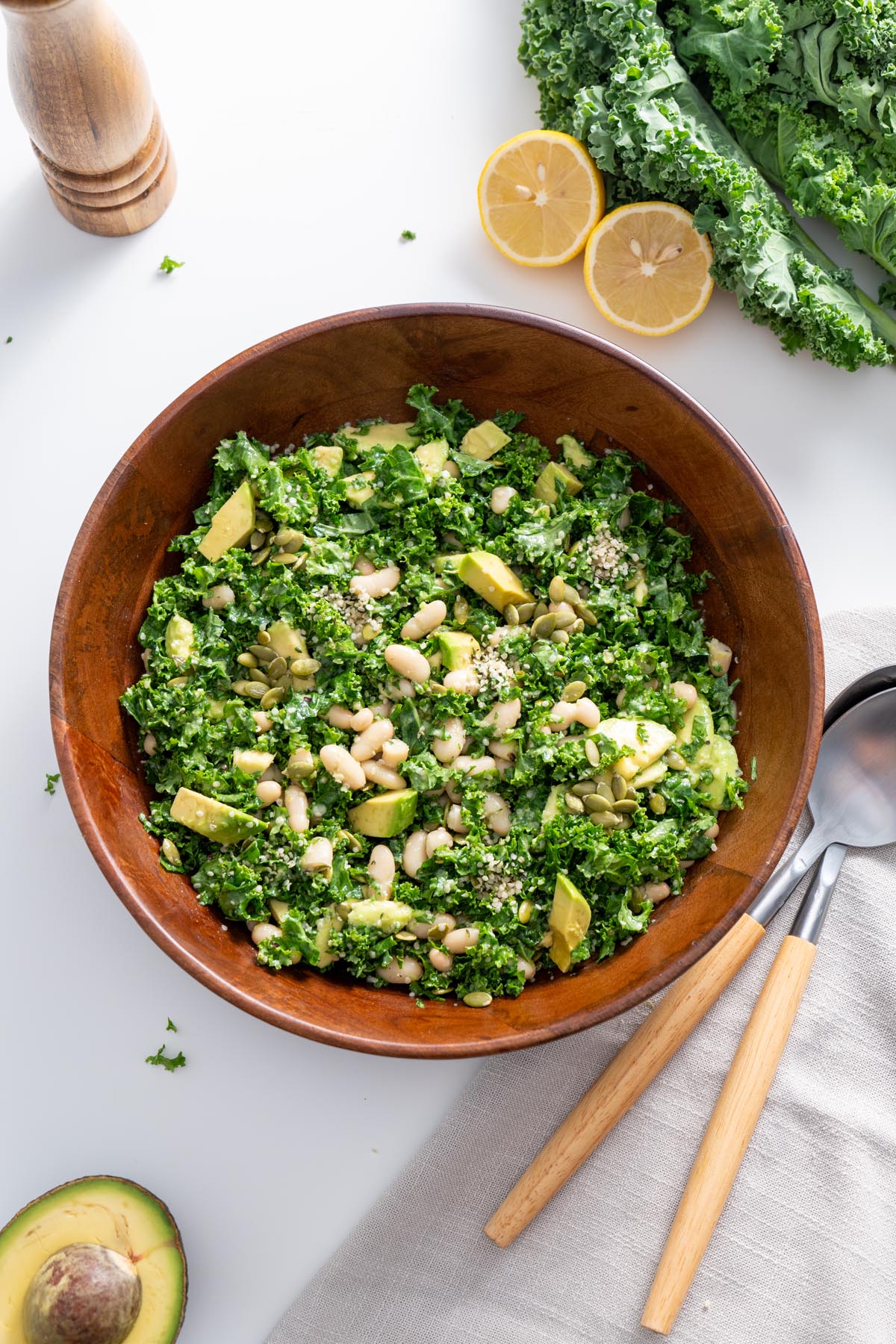 Erewhon kale salad in a wooden bowl, ready to serve.