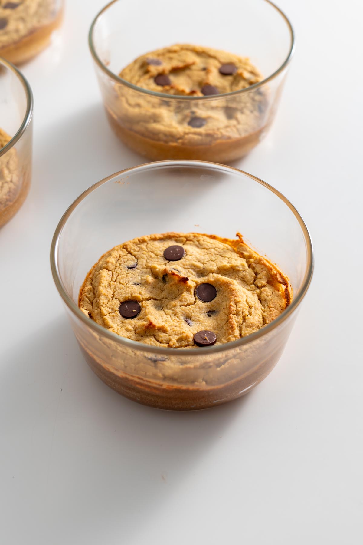 Baked chickpea blondie bowls, golden brown and slightly risen.