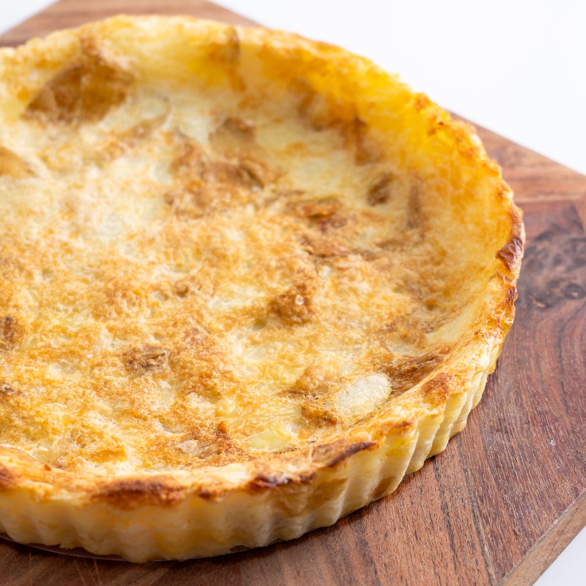 After baking, golden and crisp potato crust